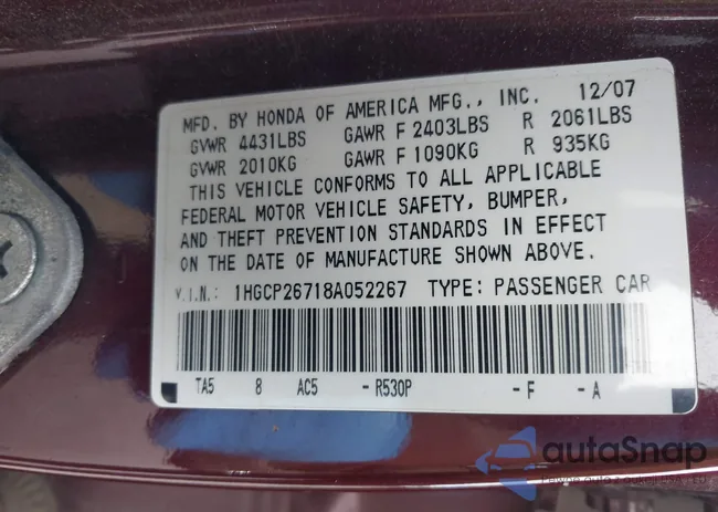 1HGCP26718A052267: 43033845