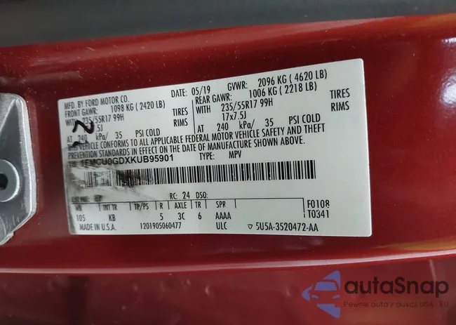 1FMCU0GDXKUB95901: 43033853