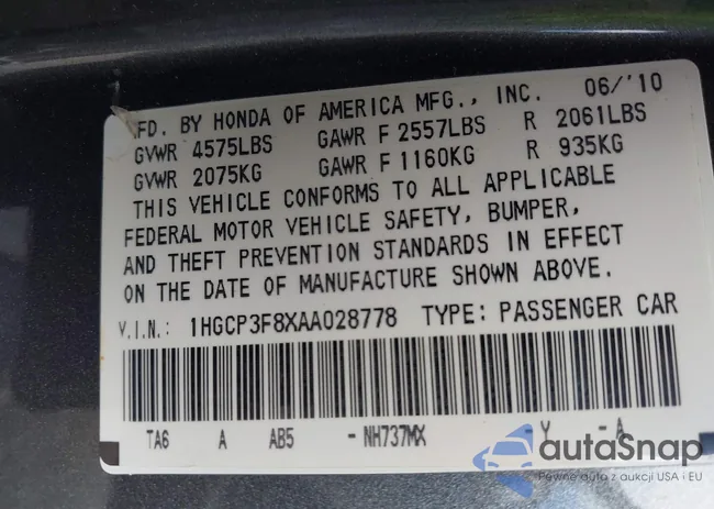 1HGCP3F8XAA028778: 43033107