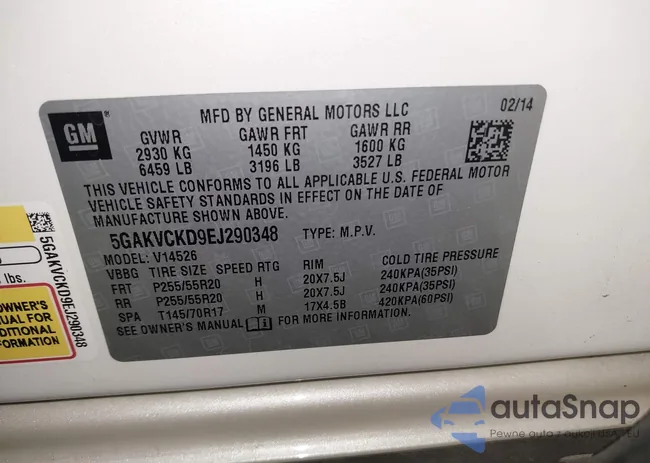 5GAKVCKD9EJ290348: 43034686