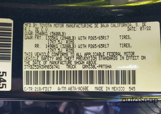 3TMBZ5DN3NM036741: 43035303