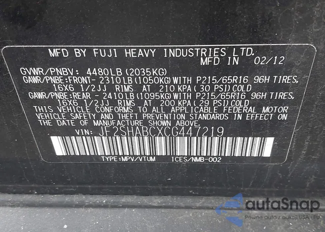 JF2SHABCXCG447219: 43035442