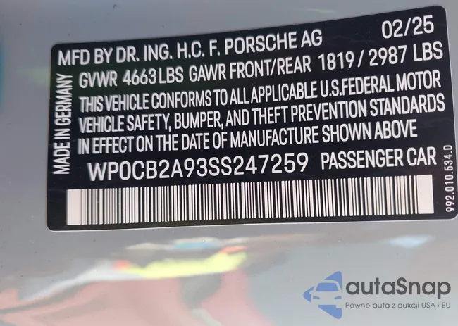 WP0CB2A93SS247259: 43035490