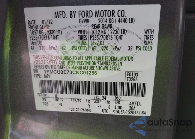 1FMCU0E73CKC01256: 43035192