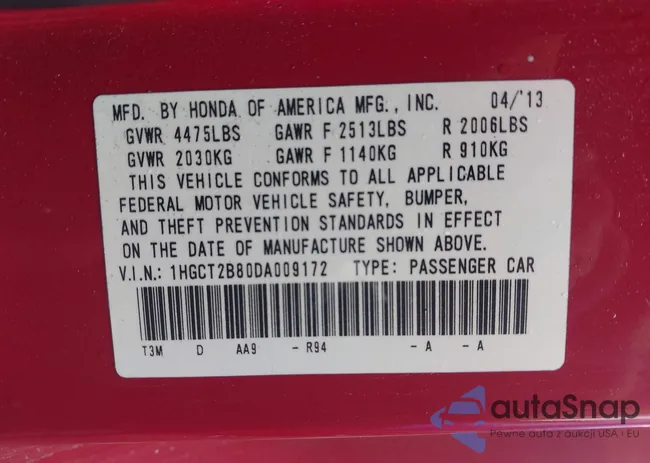 1HGCT2B80DA009172: 43036356