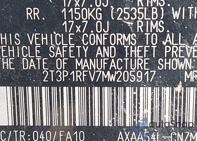 2T3P1RFV7MW205917: 43036415