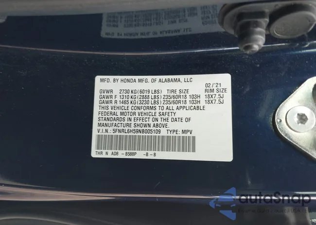 5FNRL6H59NB005109: 43036539