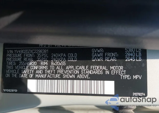 YV4902DZXC2298381: 43036597