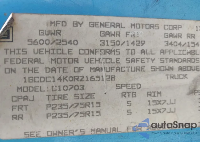 1GCDC14K0RZ165128: 43036645