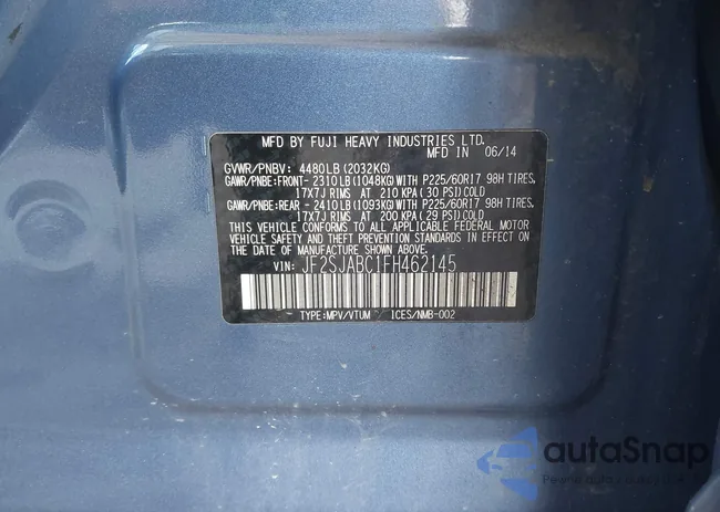 JF2SJABC1FH462145: 43036650