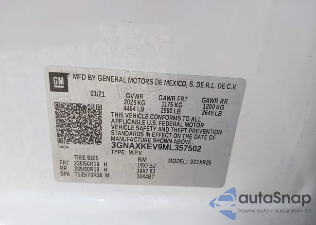 3GNAXKEV9ML357502: 43036740