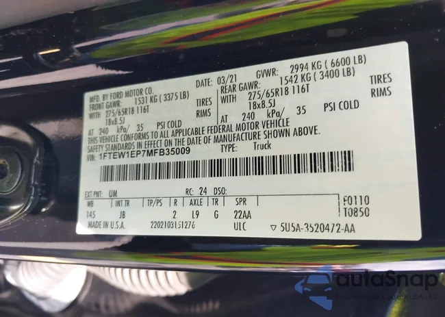 1FTEW1EP7MFB35009: 43036200