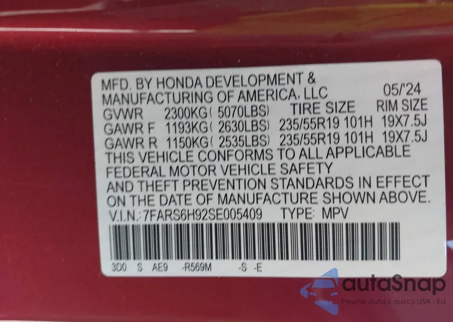 7FARS6H92SE005409: 43037565