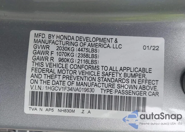 1HGCV1F34NA019630: 43036916