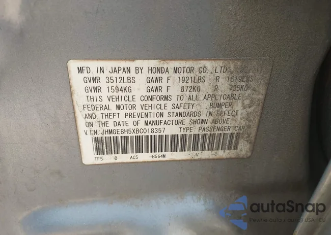 JHMGE8H5XBC018357: 43037020