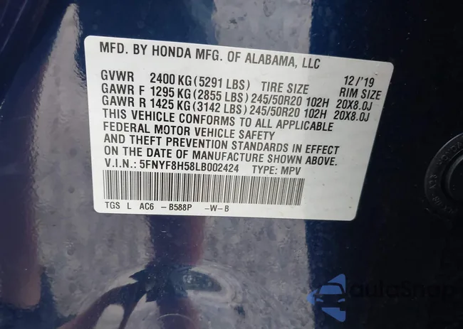 5FNYF8H58LB002424: 43038267