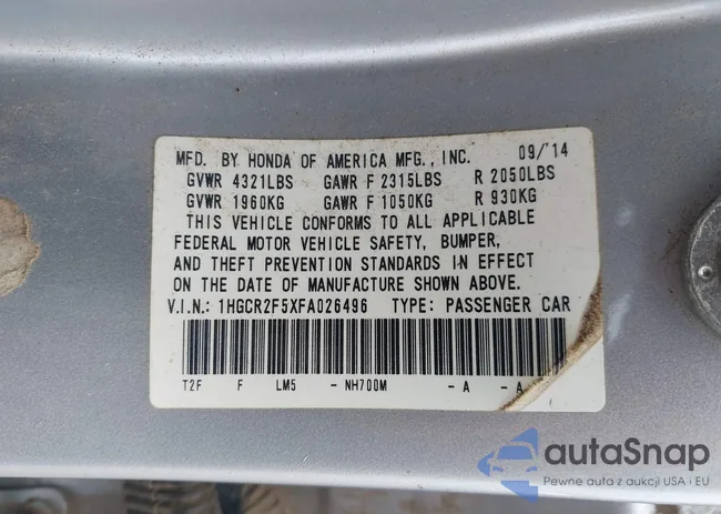 1HGCR2F5XFA026496: 43038333