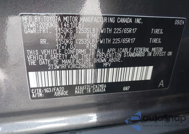 2T3W1RFV3RC296284: 43038615