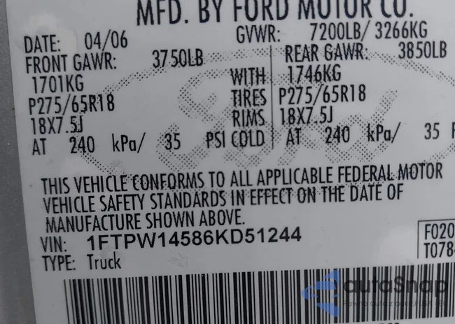 1FTPW14586KD51244: 43038075