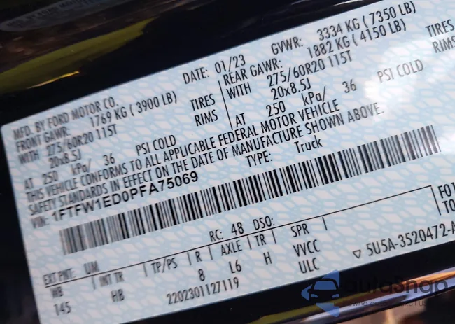 1FTFW1ED0PFA75069: 43038145