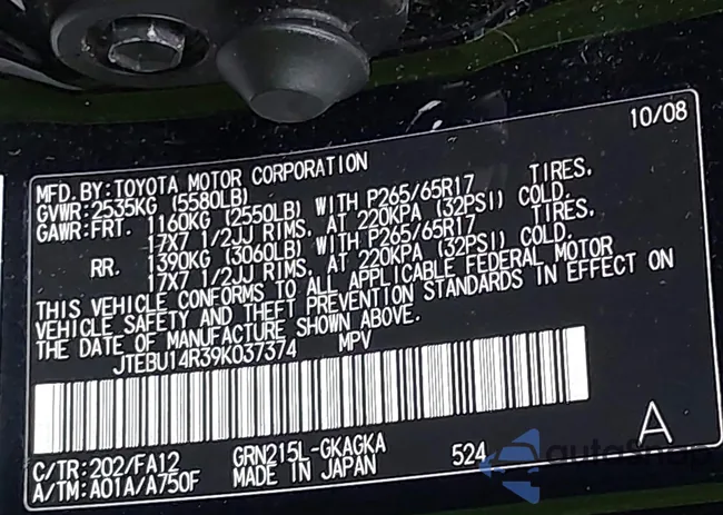 JTEBU14R39K037374: 43038190