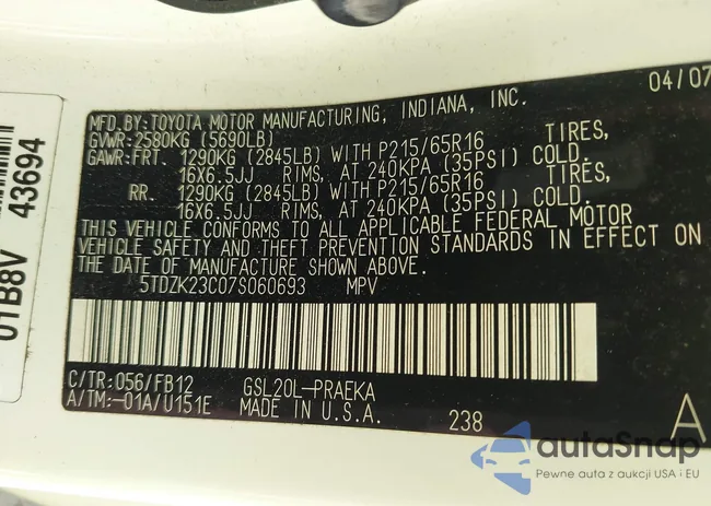 5TDZK23C07S060693: 43039420