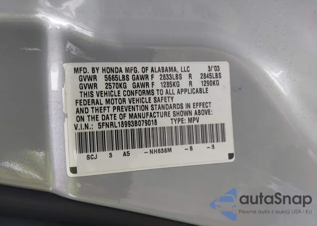 5FNRL18993B079018: 43039492