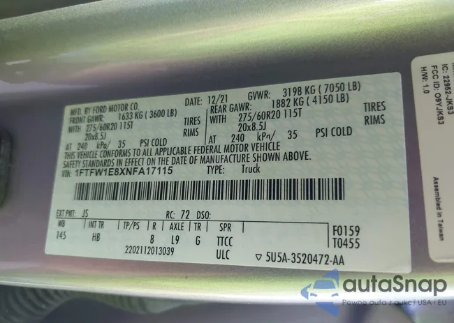 1FTFW1E8XNFA17115: 43039549