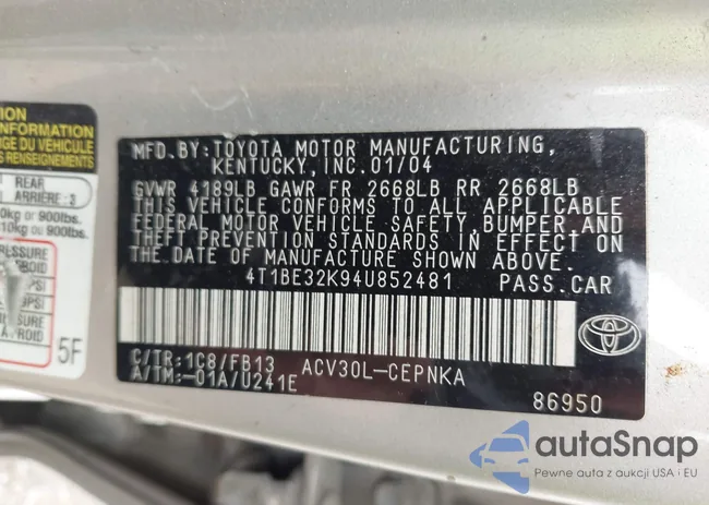 4T1BE32K94U852481: 43039157