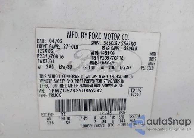 1FMZU67K35UB69382: 43040259