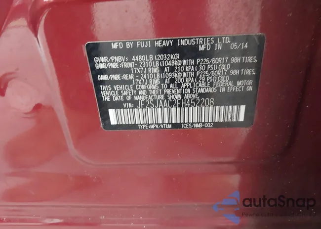 JF2SJAAC2FH452208: 43040646