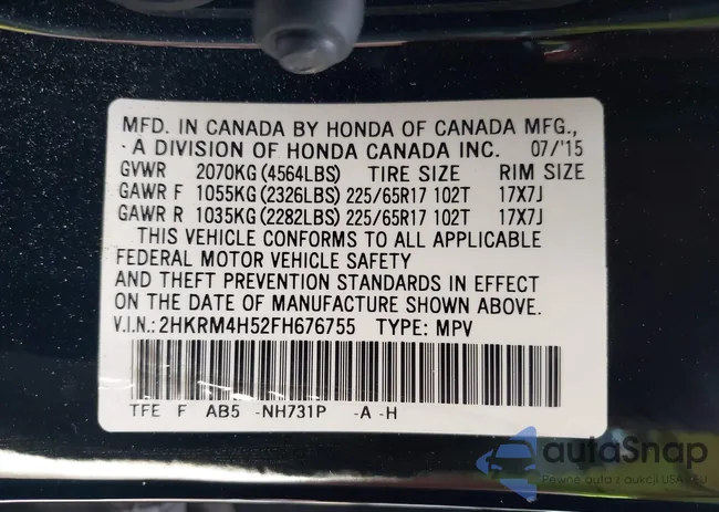 2HKRM4H52FH676755: 43040687