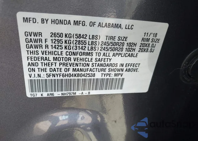 5FNYF6H04KB042538: 43040849