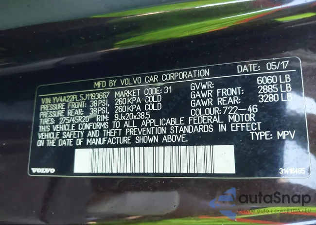 YV4A22PL5J1193667: 43040026