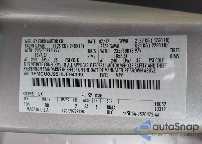 1FMCU0J95HUE94399: 43040200