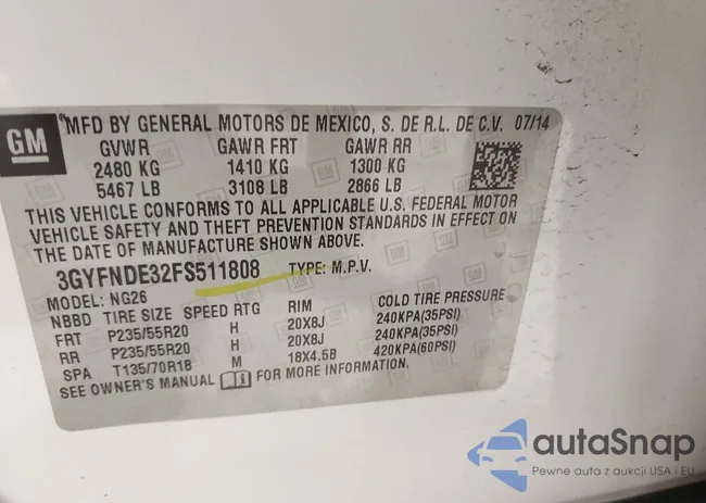 3GYFNDE32FS511808: 43041333