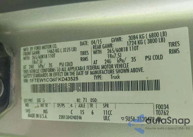 1FTEW1CG6FKD43525: 43041512