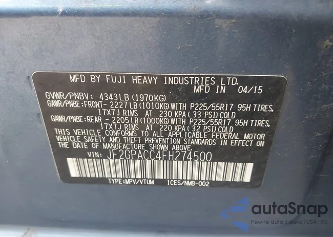 JF2GPACC4FH274500: 43041552