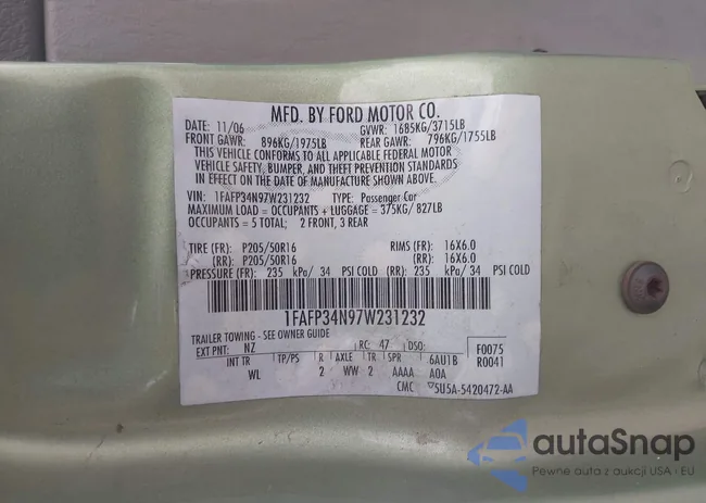 1FAFP34N97W231232: 43041678