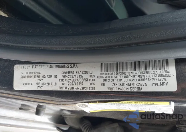 ZFBCFADH4FZ032474: 43041833