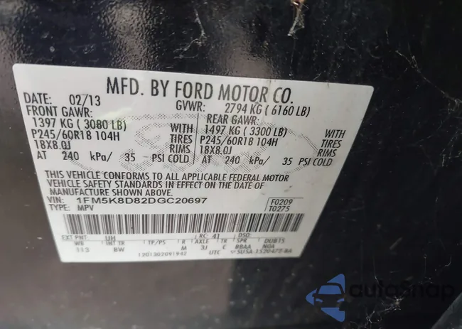 1FM5K8D82DGC20697: 43040911