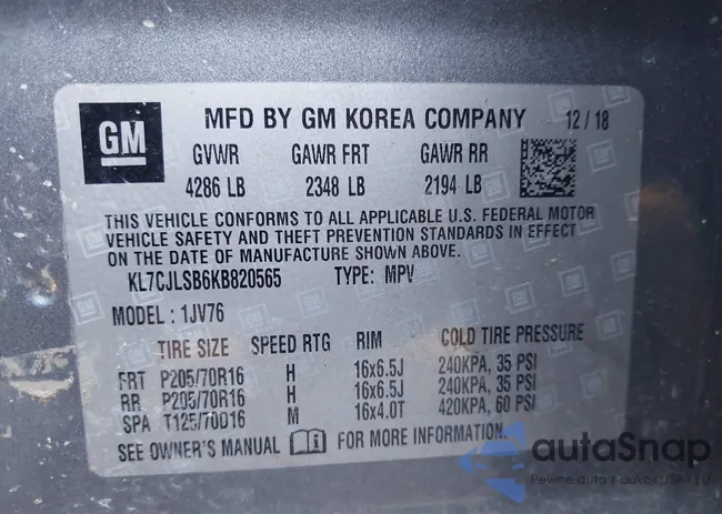 KL7CJLSB6KB820565: 43041095