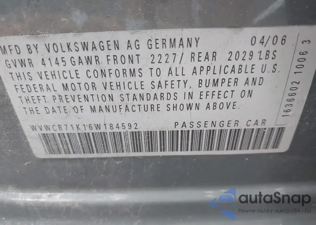 WVWCR71K16W184592: 43041125