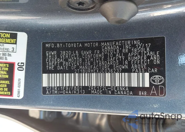 2T1BURHEXJC036237: 43042400