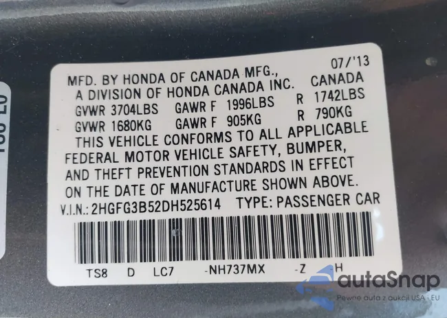 2HGFG3B52DH525614: 43042463