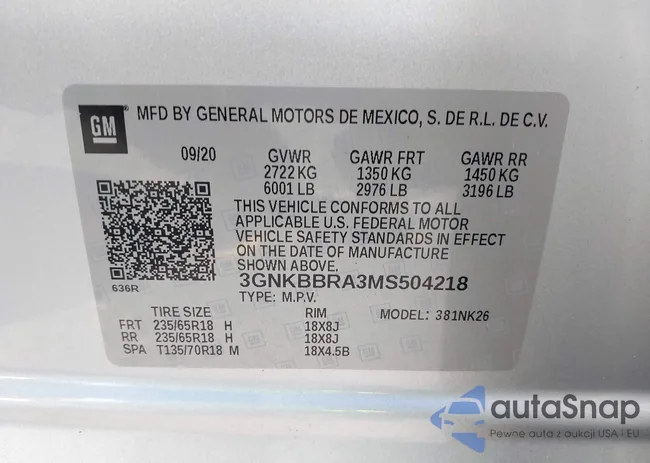 3GNKBBRA3MS504218: 43042488