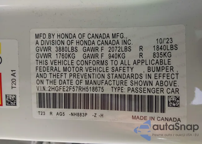 2HGFE2F57RH518675: 43042491