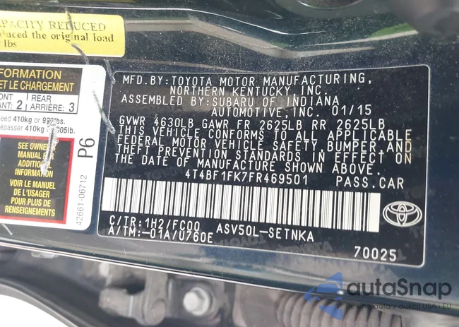 4T4BF1FK7FR469501: 43042705