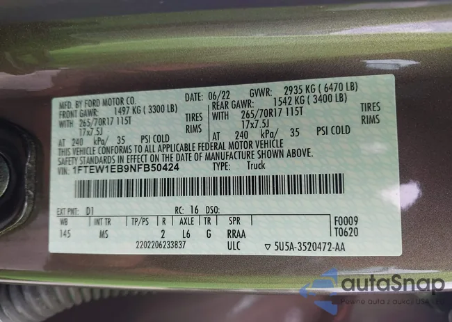 1FTEW1EB9NFB50424: 43043576