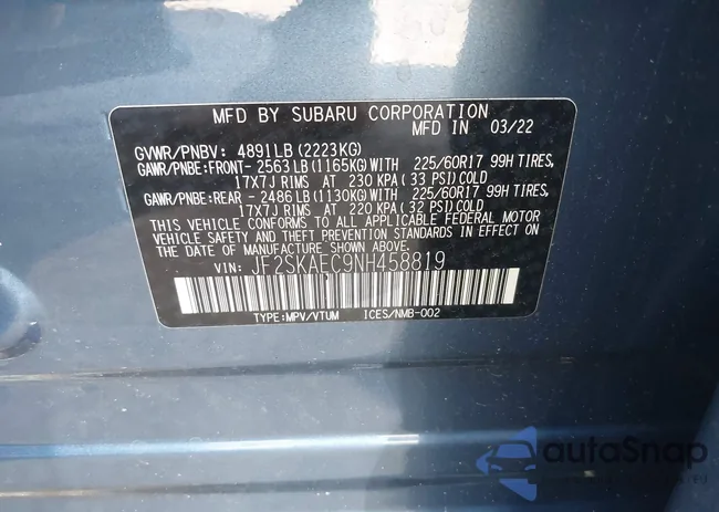 JF2SKAEC9NH458819: 43043660